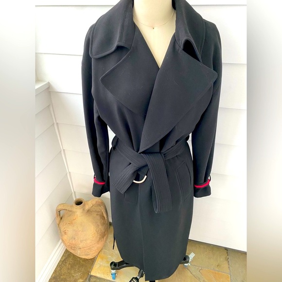 Black Grosgrain Red Stripe Classic Trench Coat - Picture 1 of 11